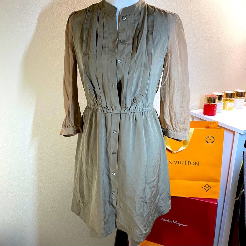 Karen Millen Mixed Media Button up Olive Dress Sz6 fits XS S - Picture 1 of 7